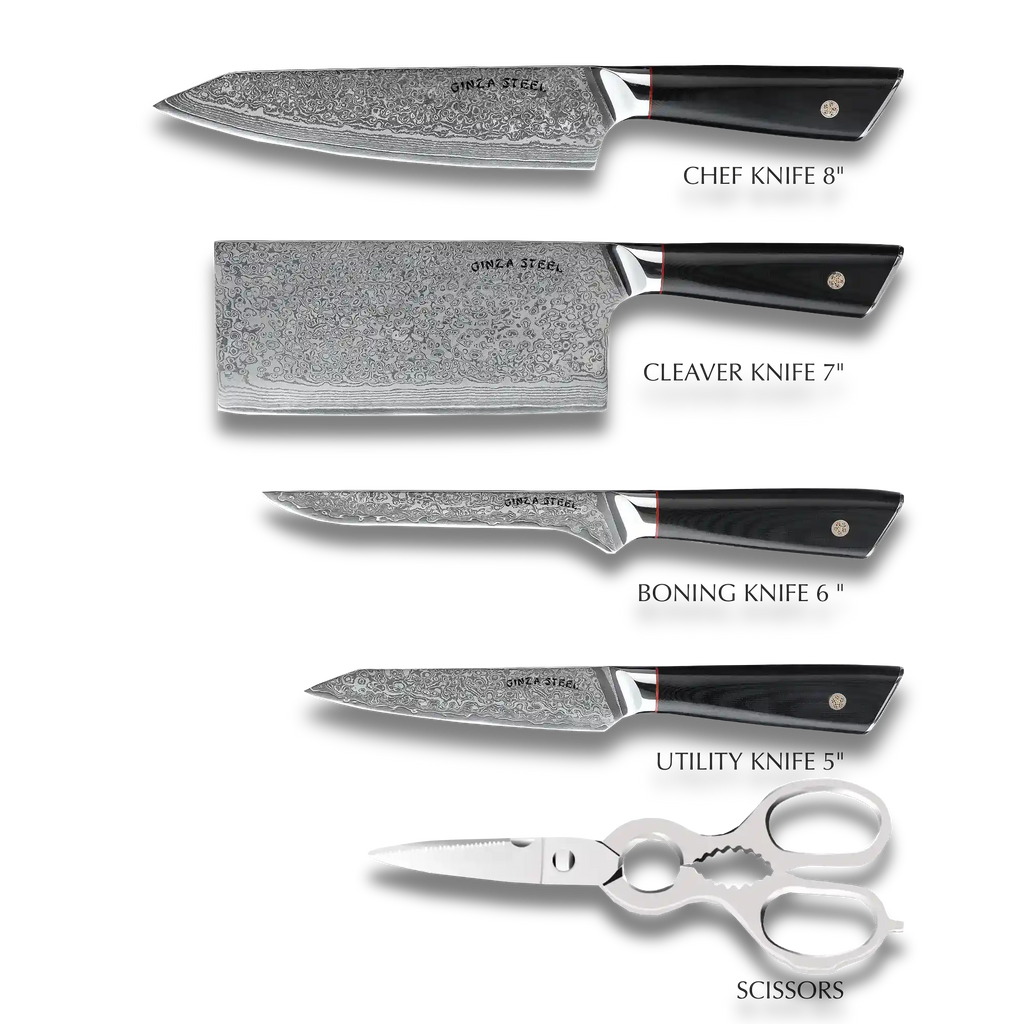 HAGAKURE SIX | Essential 6 pcs Knife set | 4 Knives, 1 Shears with Wood Block
